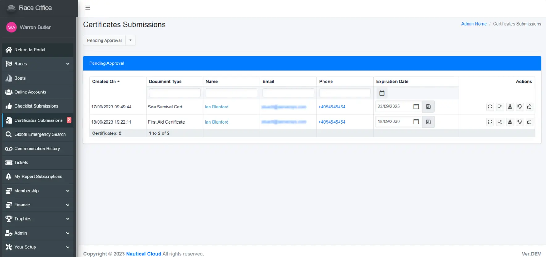 Nautical Cloud Certificates submissions