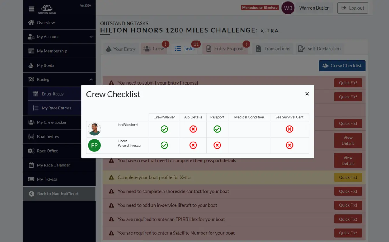 Nautical Cloud Crew Check List Interface